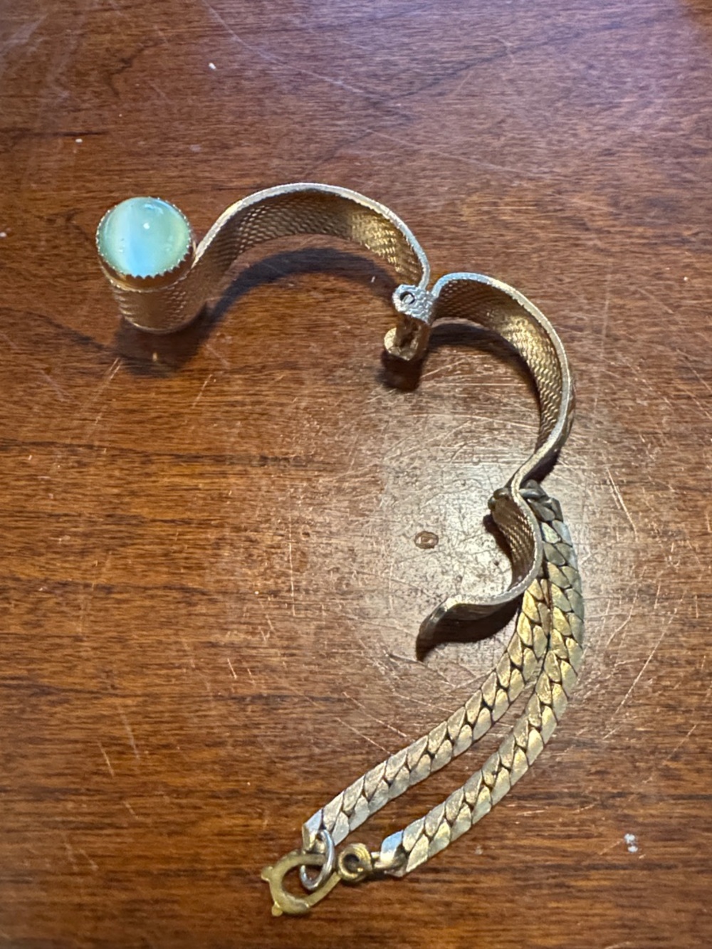 Gold-Tone Sculptural Vintage Glove Clip with Opalescent Cabochon